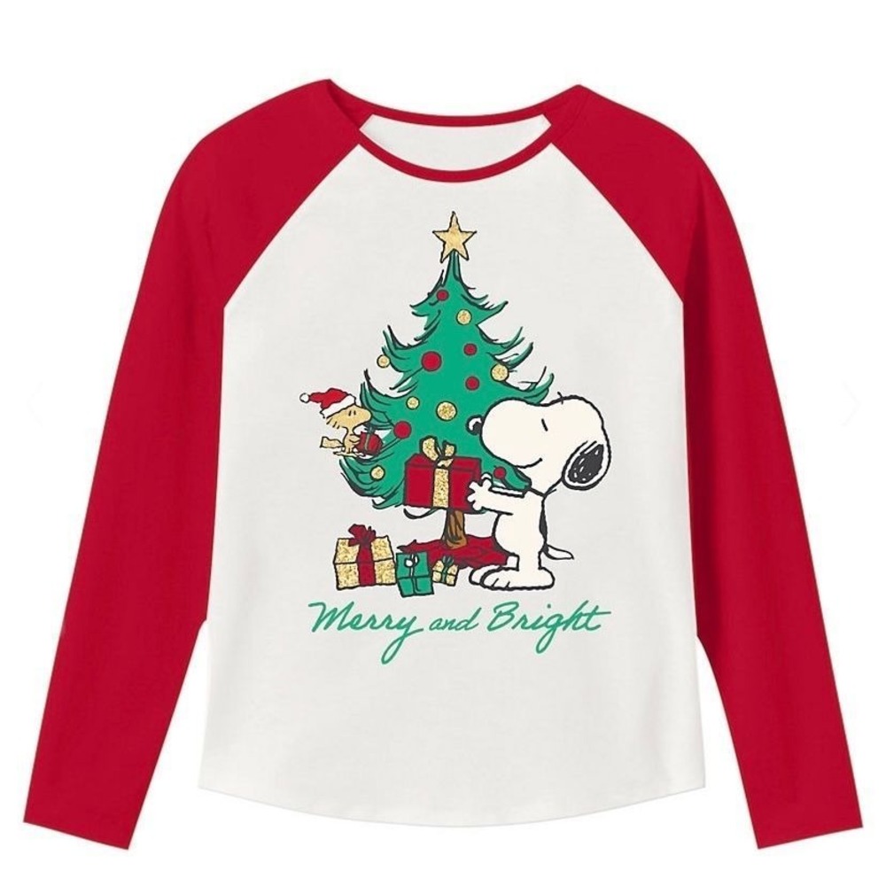 NWT Girls Jumping Beans Peanuts "Merry and Bright" Raglan Tee Red 4T